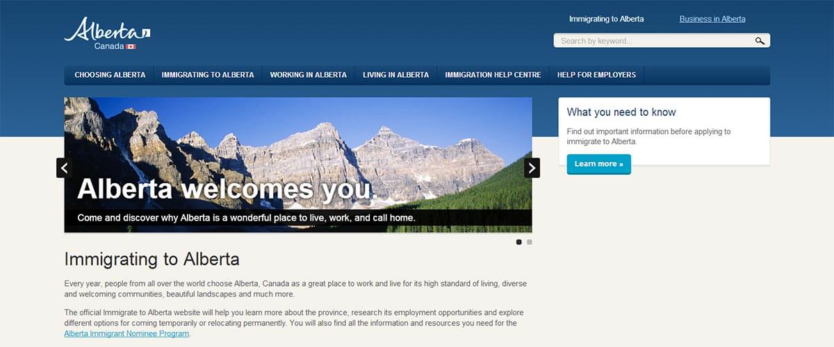 Alberta Immigration Website