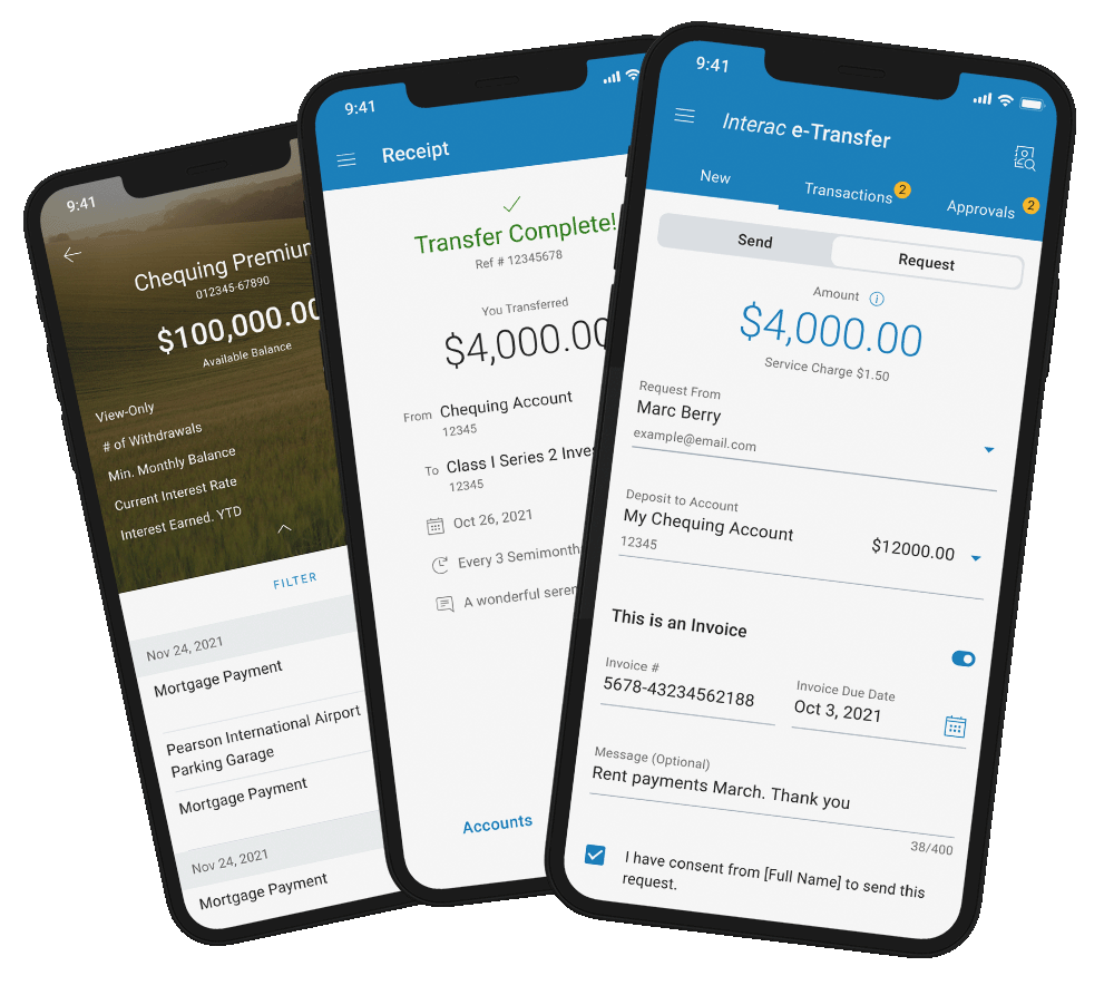 Mobile banking app pages showcasing UI/UX design expertise
