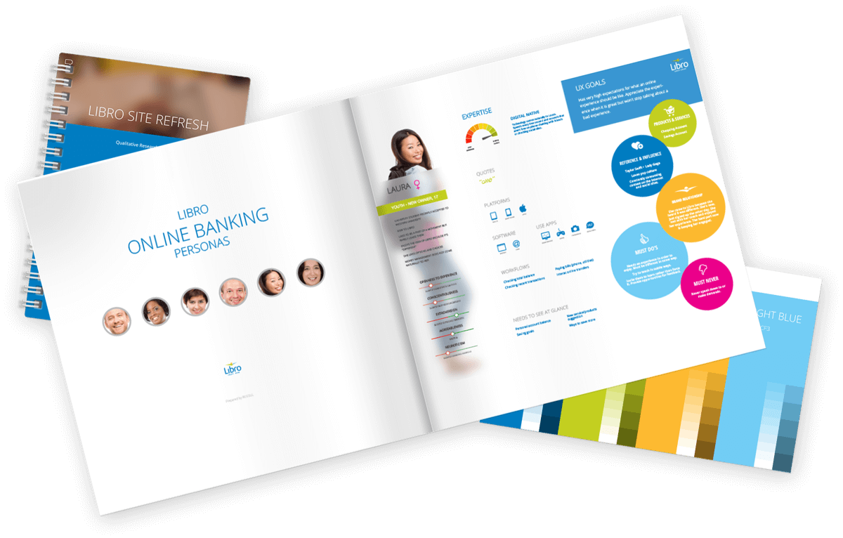 Open style guide book showcasing our design agency's expertise