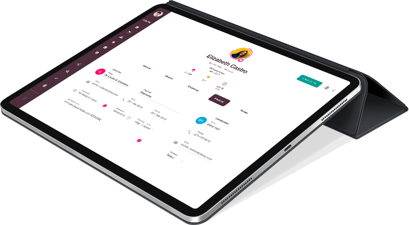 Business customer profile page UI for commercial point-of-sale app displaying customer information, purchase history, and loyalty program status