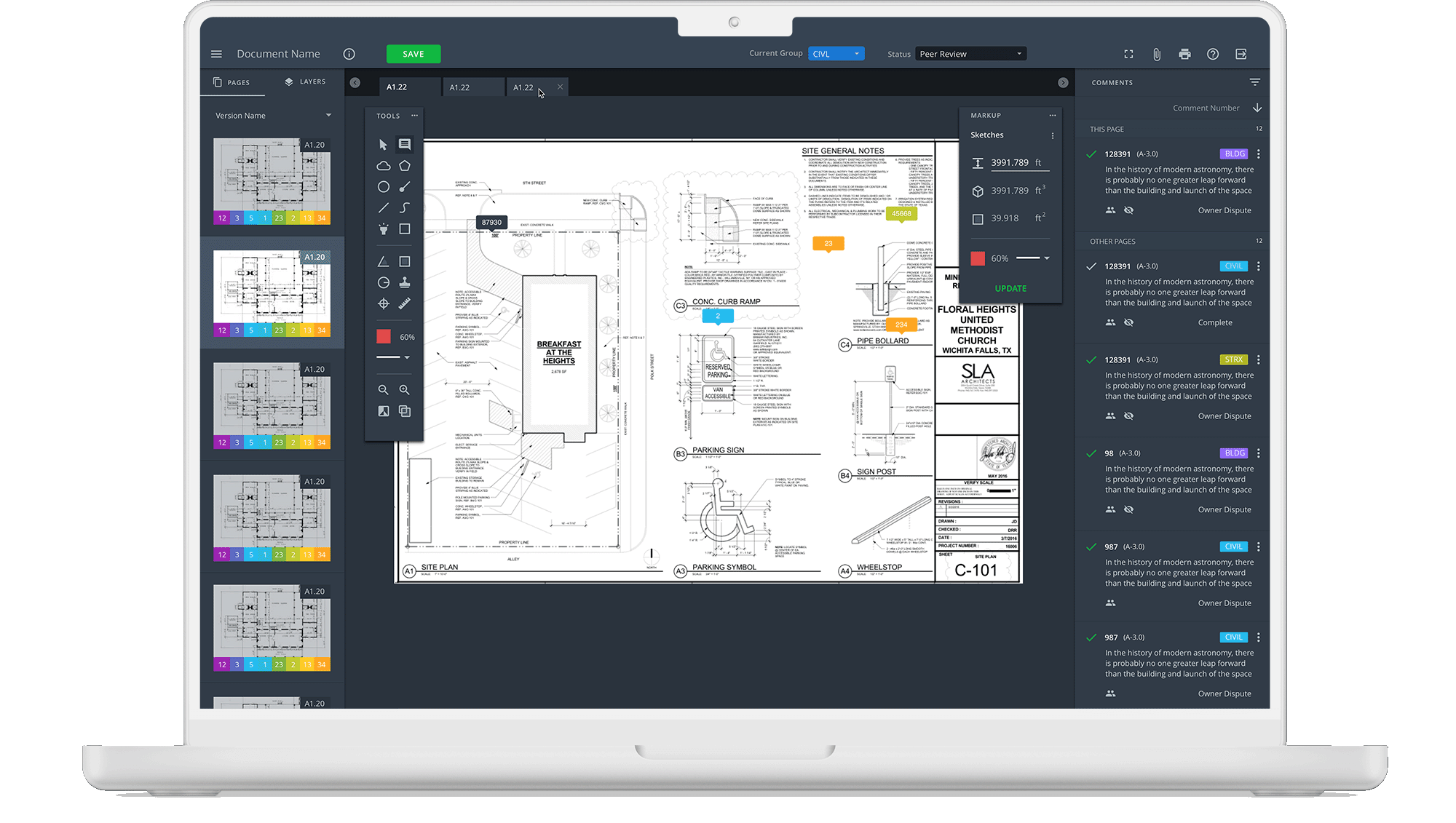 Main screen of the UX & UI for Plan Viewer and Markup App